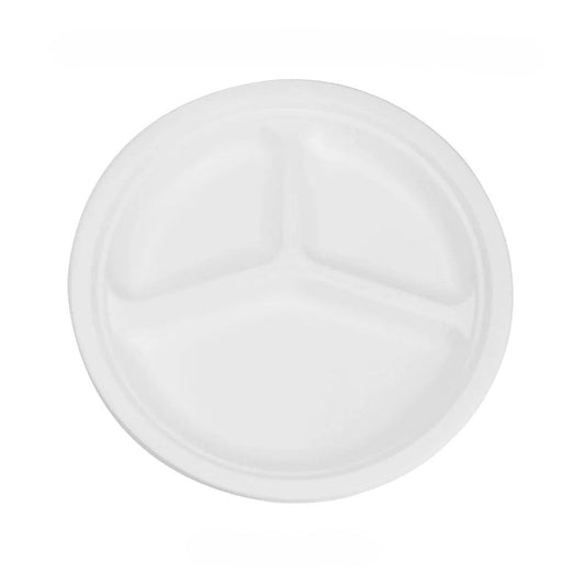 10" Bagasse Plate Round 3-Comp, 500/CS