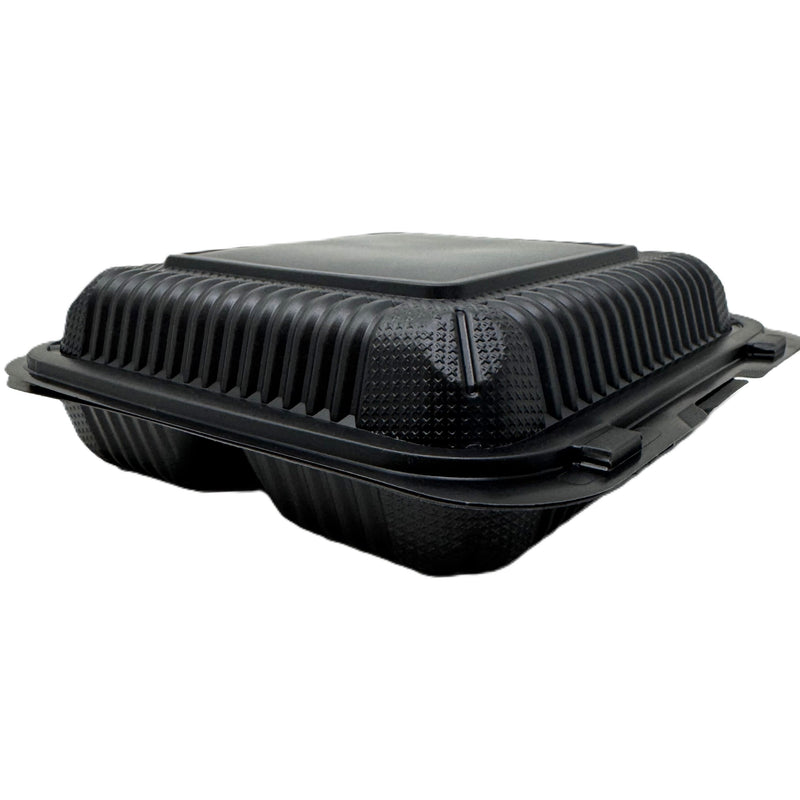 9X9 3-Comp Black Hinged Container