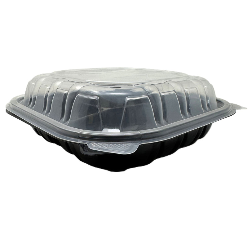 9X9X3 Hinged Container 3-Comp Black Bottom w/ Clear Lid