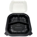 9X9X3 Hinged Container 3-Comp Black Bottom w/ Clear Lid