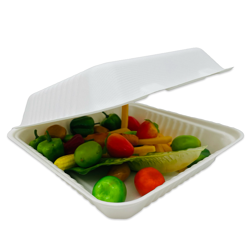 Bagasse Hinged Container 9X9 1 Comp