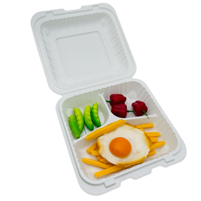 8X8 3-Comp White Hinged Container