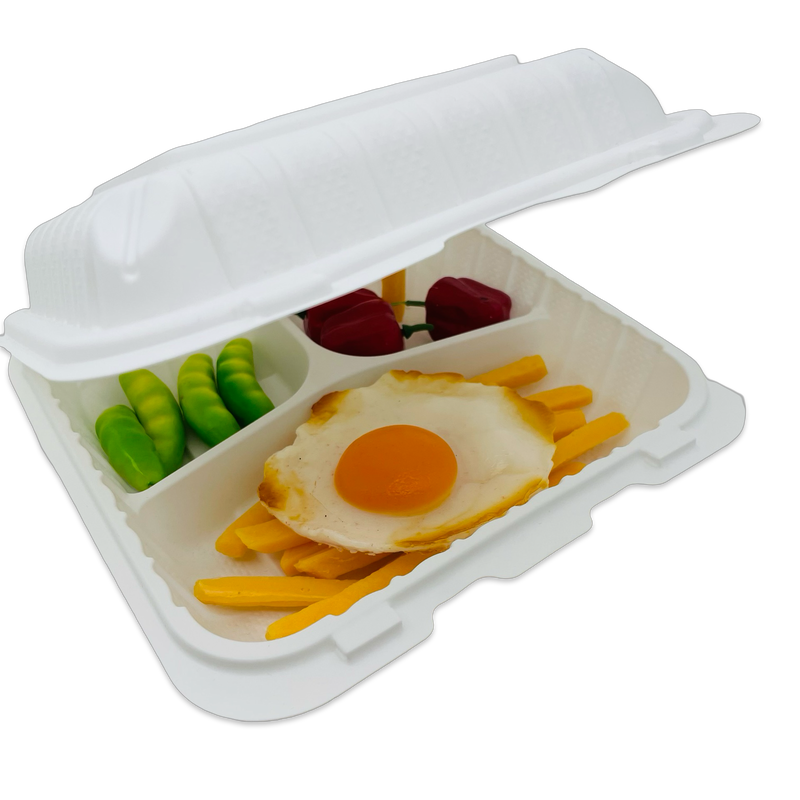 8X8 3-Comp White Hinged Container