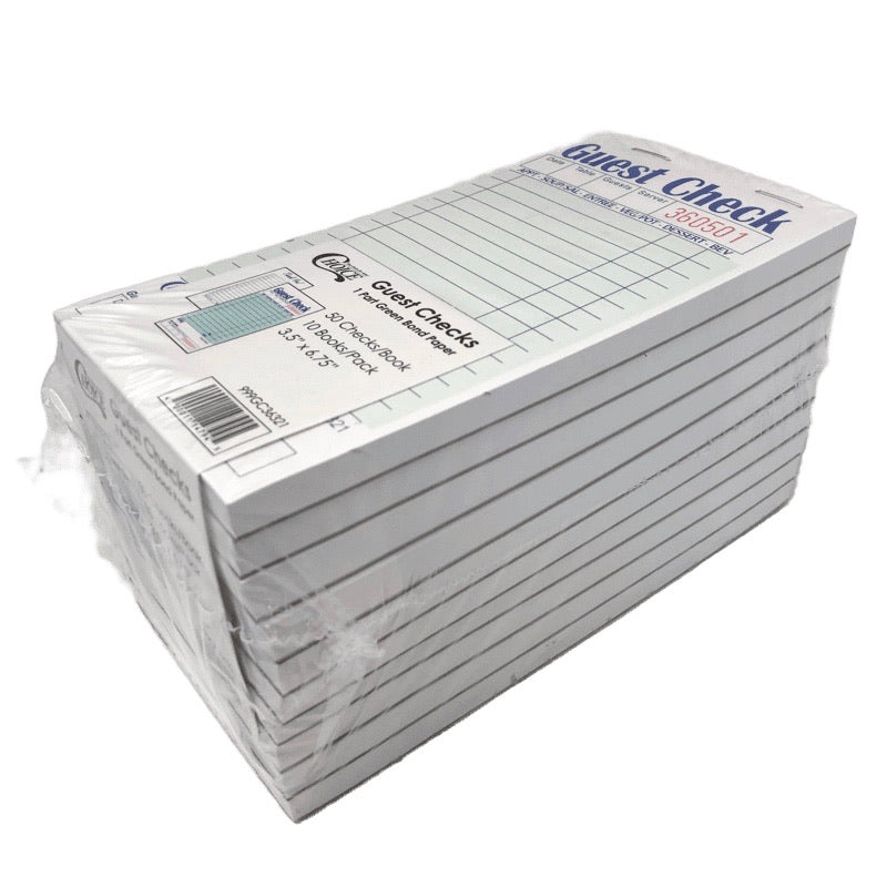 Guest Check 1 Part Green Bond Paper 3.5"X6.75"