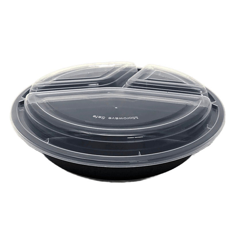 HD RO-348B 9" Round 3-Comp Plastic Container and Lid
