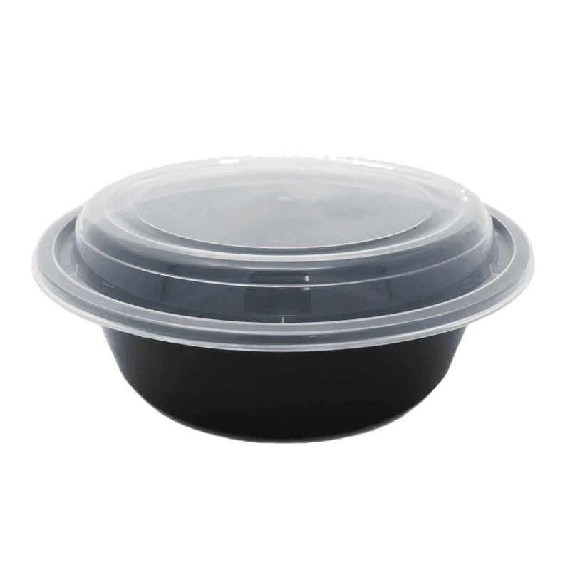 HD RO-32B 32OZ Round Black Plastic Container and Lid