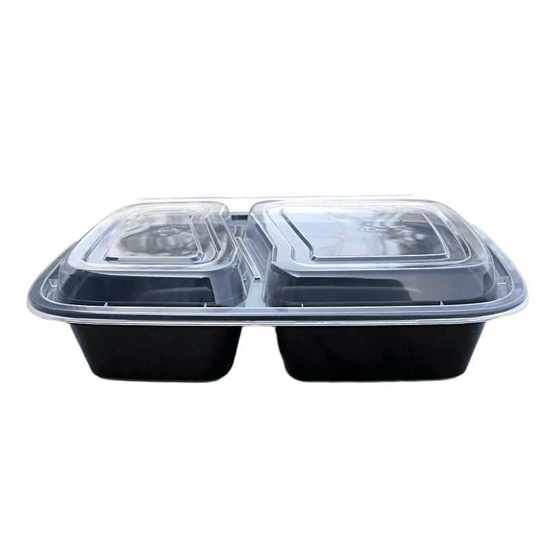 2-Comp Black Rect Plastic Container and Lid