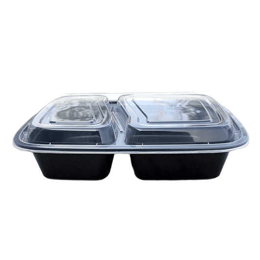 2-Comp Black Rect Plastic Container and Lid
