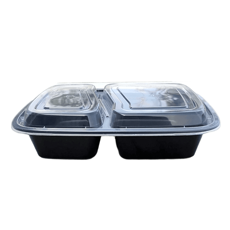 TD F-96232 2-Comp Black Rect Plastic Container and Lid