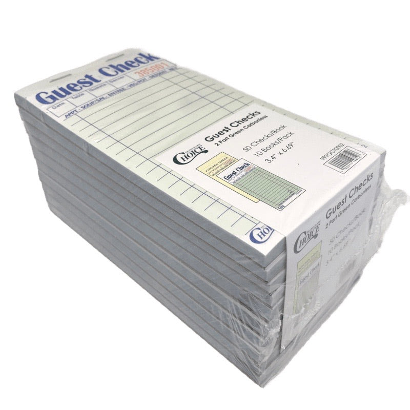 Guest Checks 2 Part Green Carbonless 3.4"X6.69"